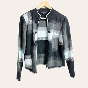 Ming Wang Black Blue Acrylic Knit Button Front Sweater Jacket Size Petite M
